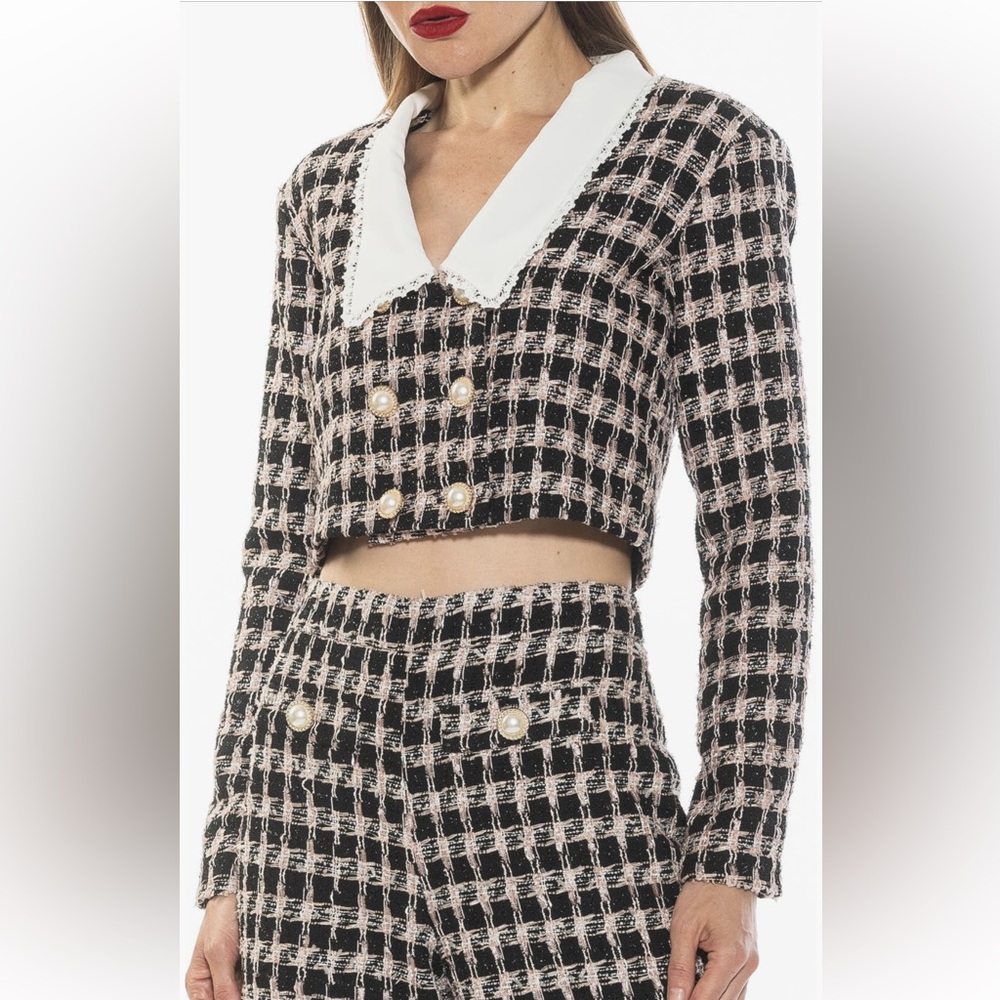 Alexia Admor Black and Pink Tweed Jacket